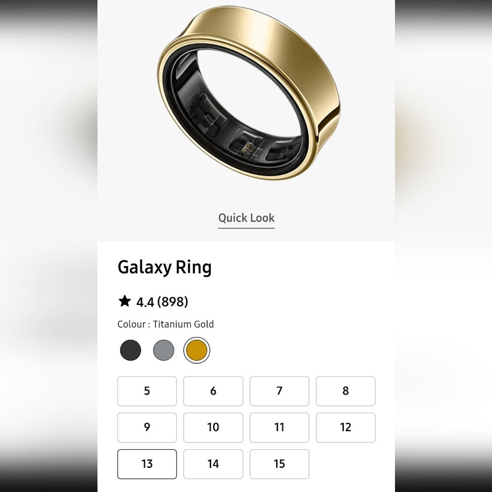 Samsung Galaxy Ring Size 13 Open Box Gold